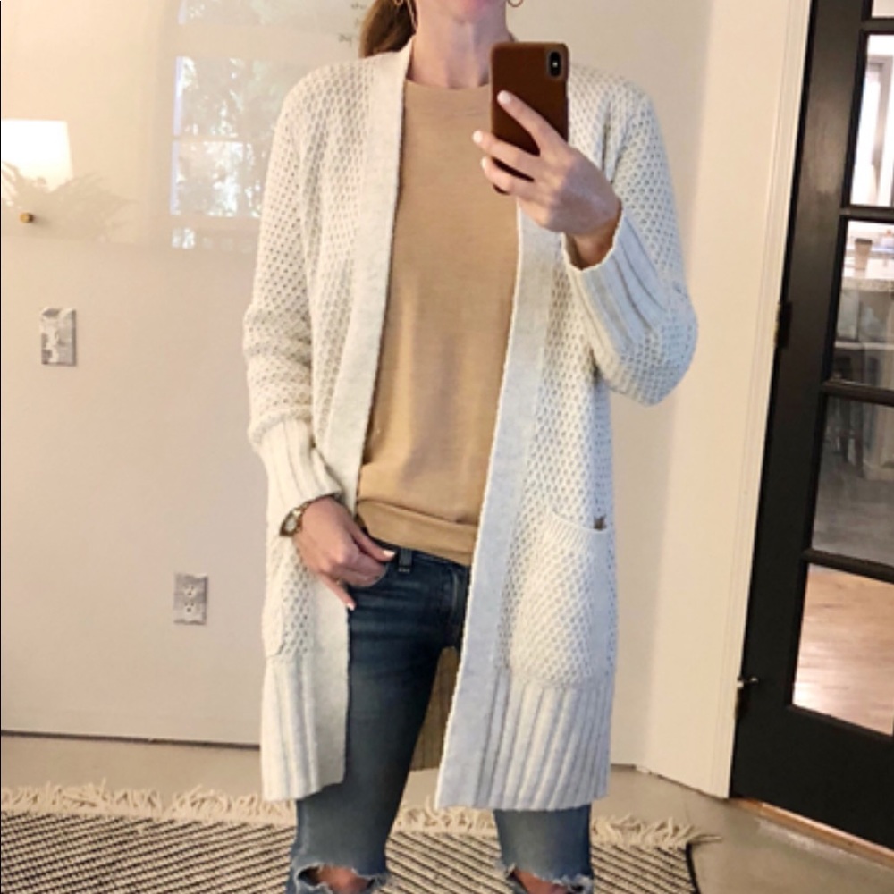 A&F long sleeve waffle knit off white cardigan